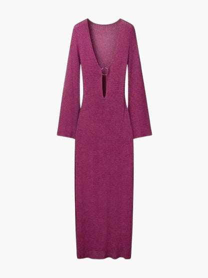 Lila Damen Maxikleid Strick Langkleid