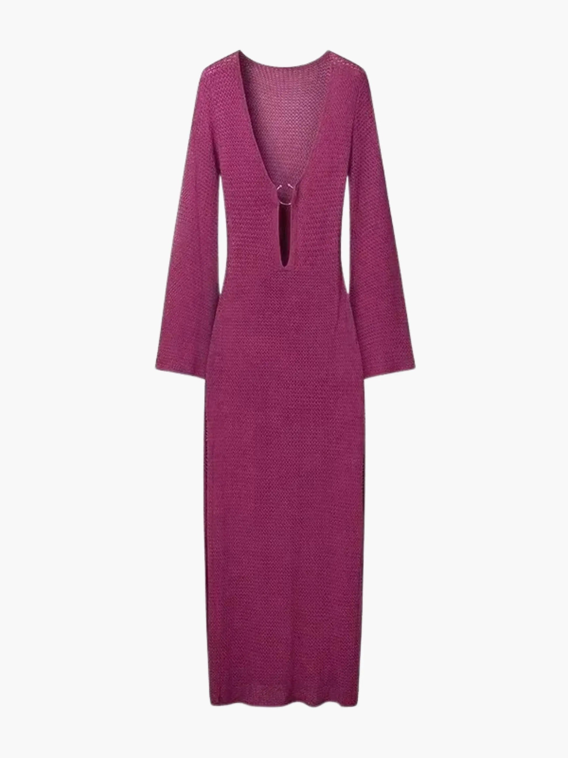 Lila Damen Maxikleid Strick Langkleid - Norvielle