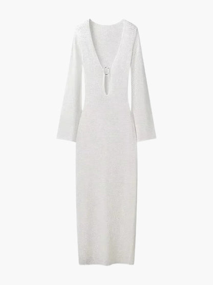 Lila Damen Maxikleid Strick Langkleid