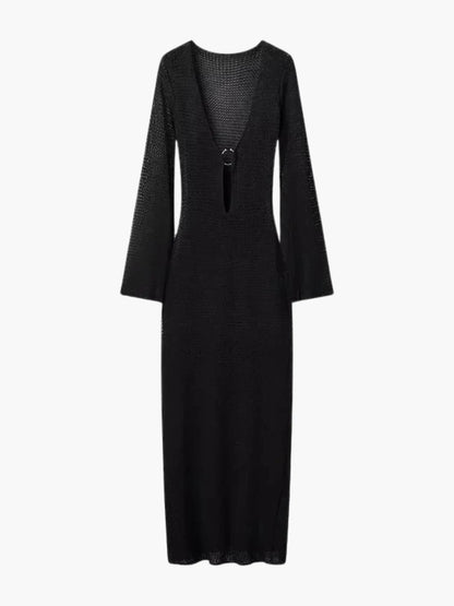 Lila Damen Maxikleid Strick Langkleid