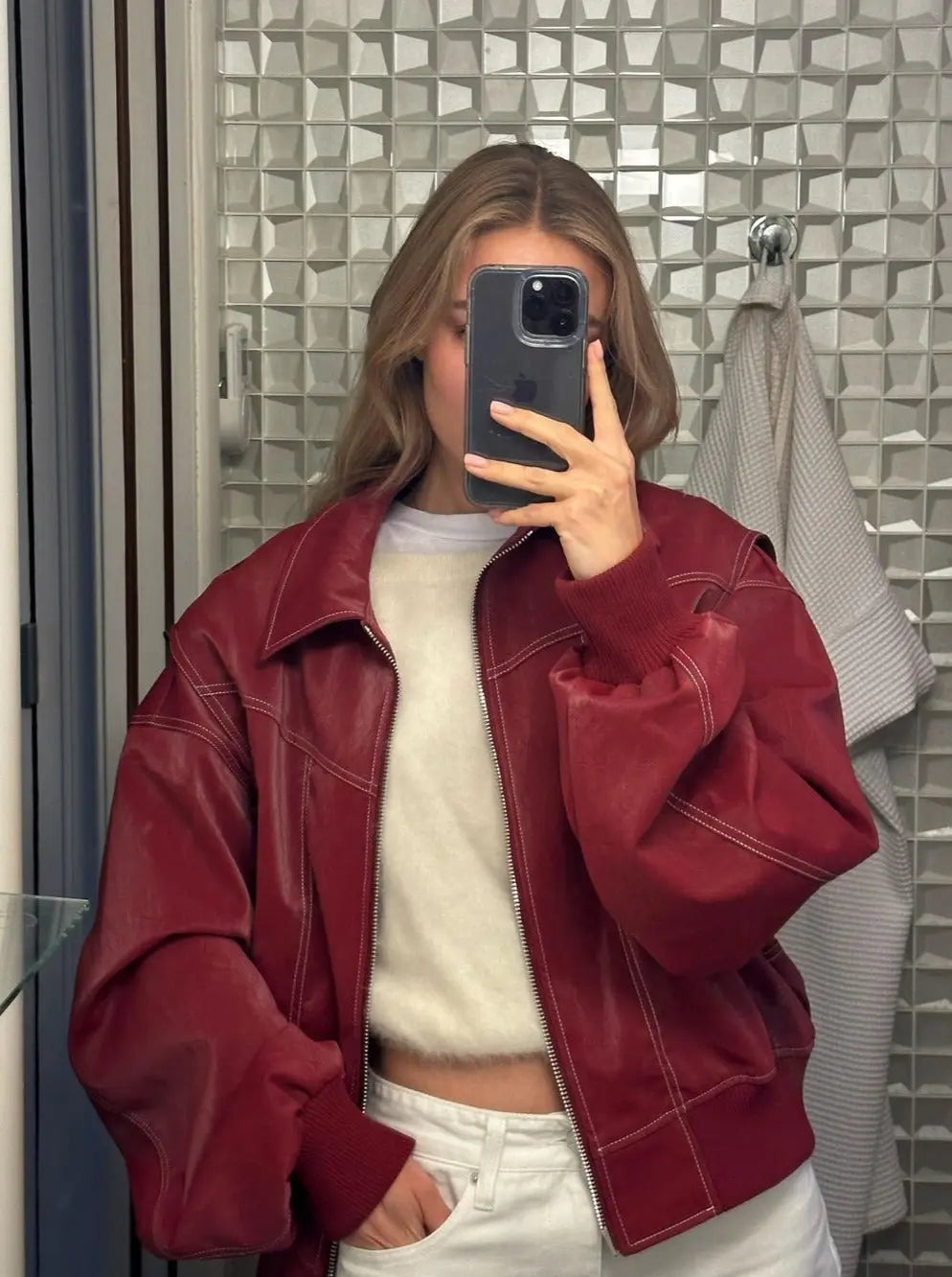 Jade | Übergroße Kontrastnaht Jacke Zendoo.de