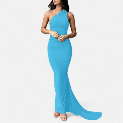 Damen Neckholder Maxikleid Ein Schulter Sommerkleid