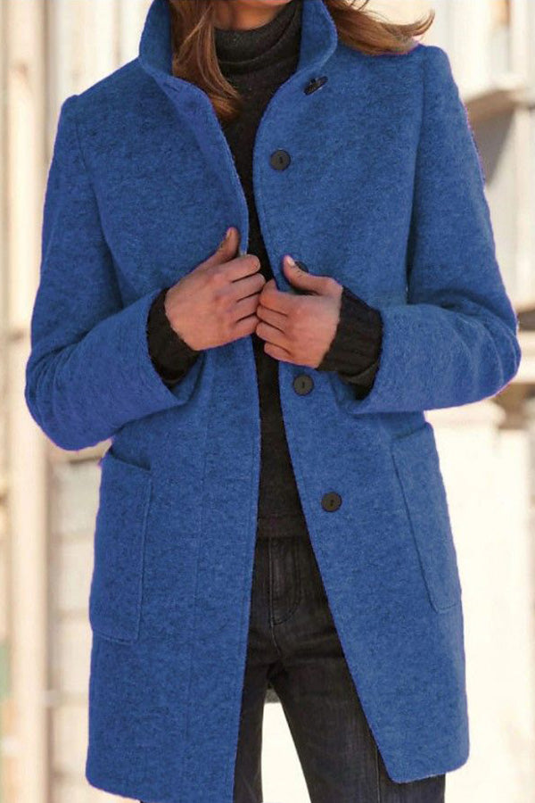 Elegante Damen Wolljacke Stehkragen Uni-Farbe