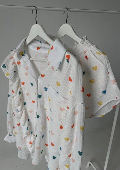 Herz-Print Damen Zweiteiler Sommeroutfit
