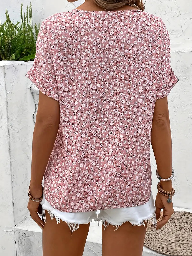 Damen Sommerbluse Lässig Floral Mit Knöpfen