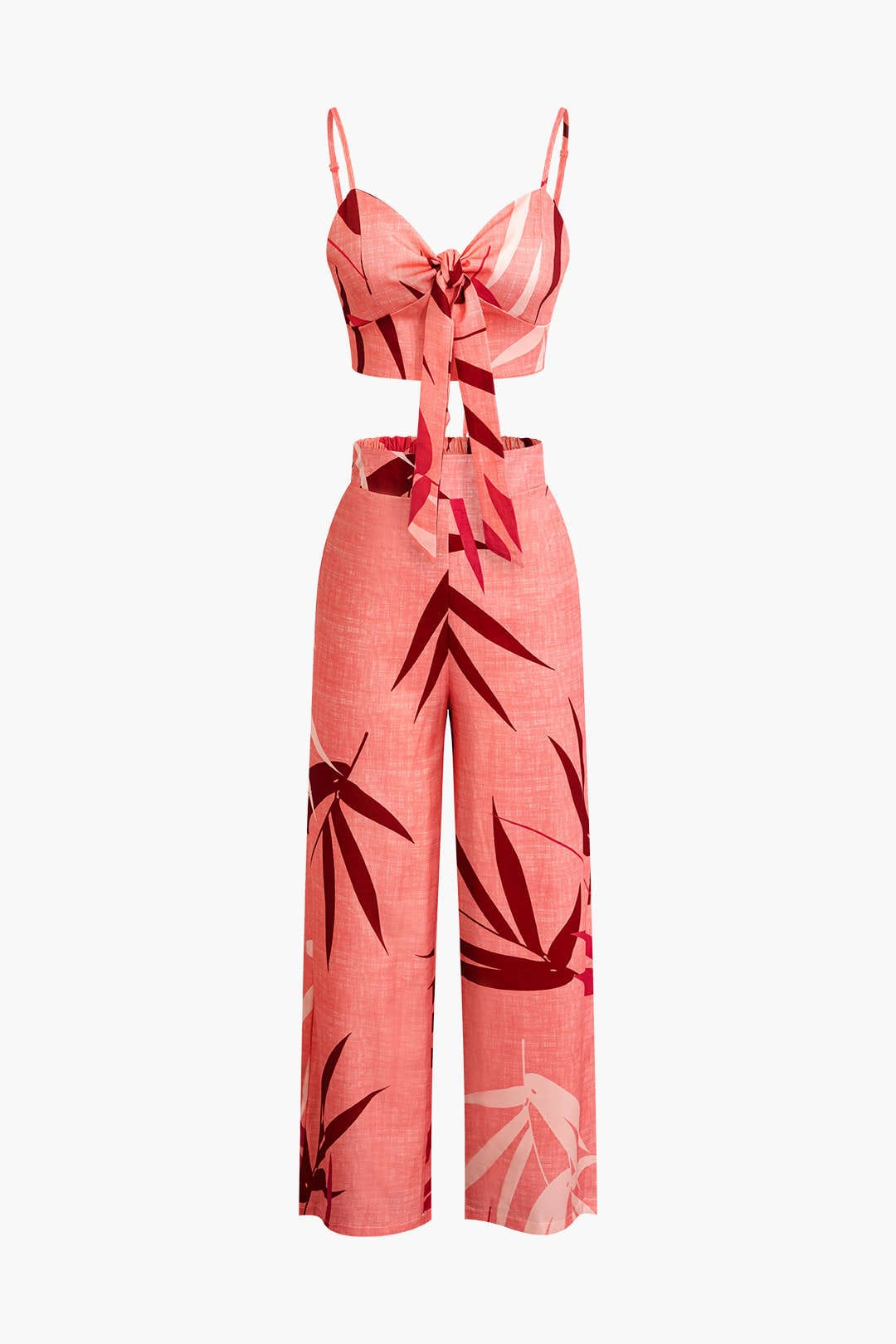 Damen Zweiteiler Baumwolle Knoten-Oberteil Bambus-Print-Hose