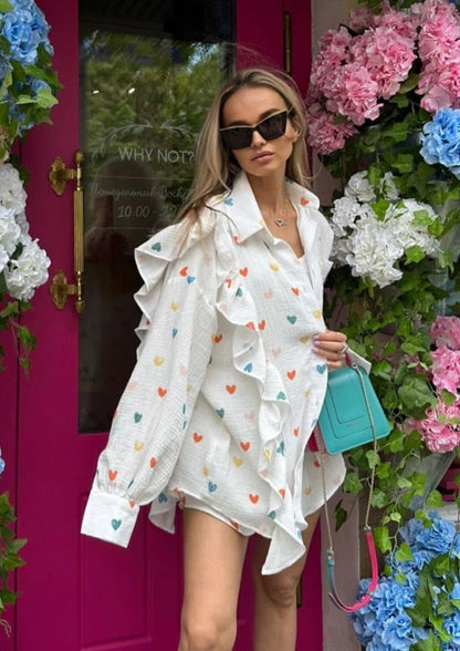 Herz-Print Damen Zweiteiler Sommeroutfit