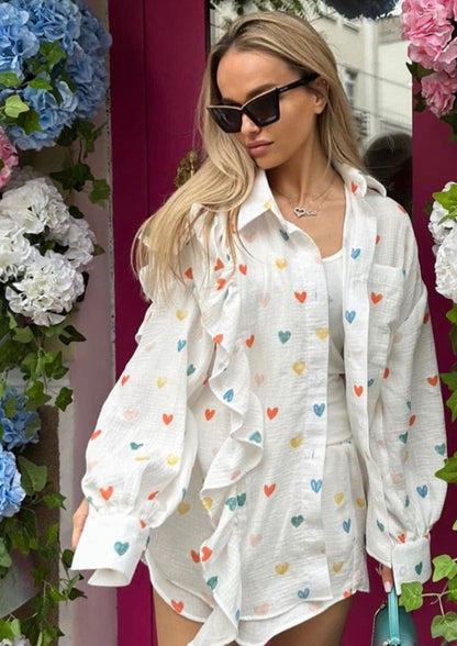 Herz-Print Damen Zweiteiler Sommeroutfit