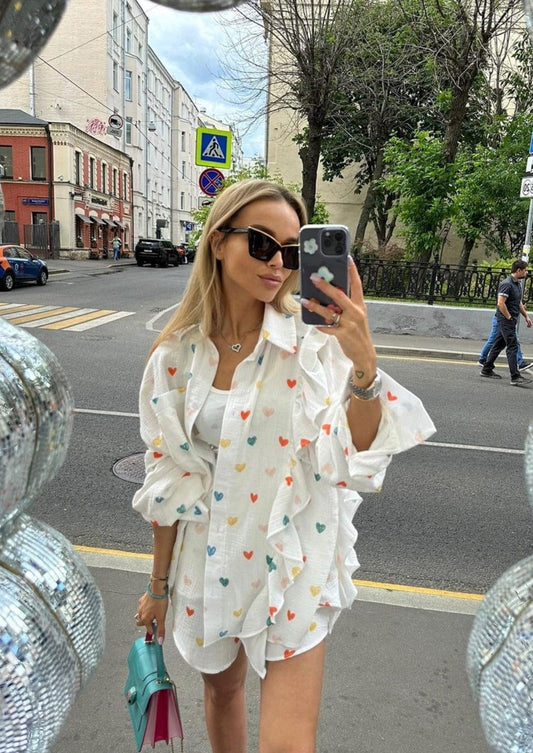 Herz-Print Damen Zweiteiler Sommeroutfit - Norvielle