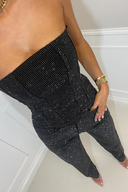Glitzernder Damen-Overall Schulterfrei Party