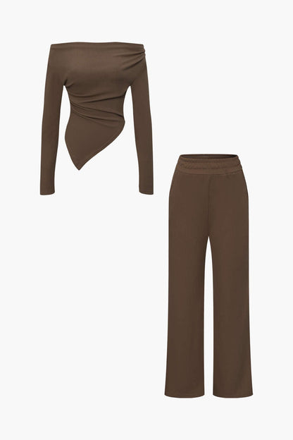 Damen Zweiteiler Asymmetrisch Weite Hosen Set