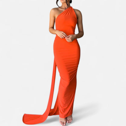 Damen Neckholder Maxikleid Ein Schulter Sommerkleid