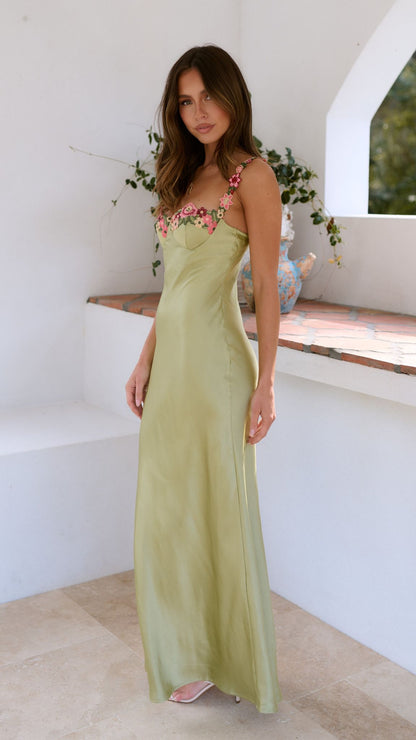 Damen Maxi-Kleid Blumenmuster Slim-Fit Lang