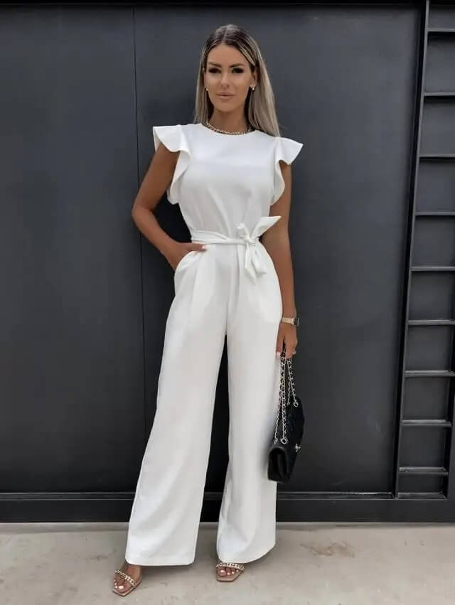 Damen Jumpsuit Schmetterlingsärmel Mit Gürtel
