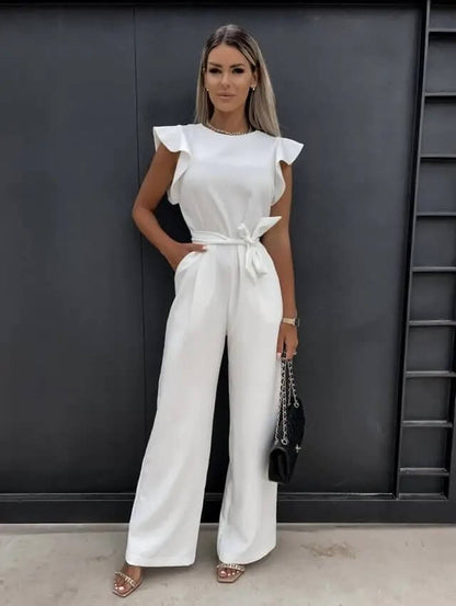 Damen Jumpsuit Schmetterlingsärmel Mit Gürtel