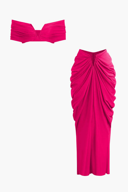 Damen Off-Shoulder-Set Drapierung Elegantes Oberteil