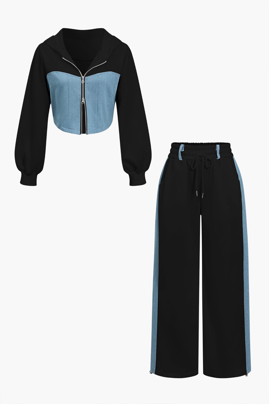 Damen Zweiteiler Denim Look Jeansoptik