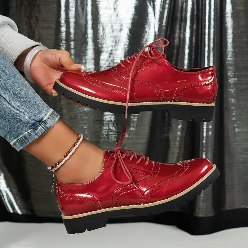 Damen Lederschuhe Hochglanz Schwarz - Norvielle