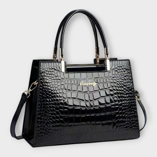 Damen Handtasche Klassisch Leder Schwarz - Norvielle