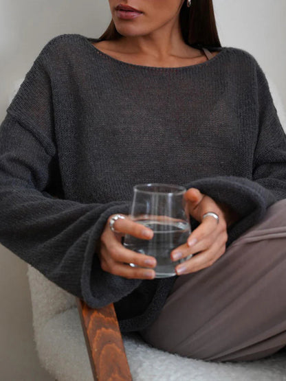 Damen Strickpullover Oversize Luftig Weite Ärmel