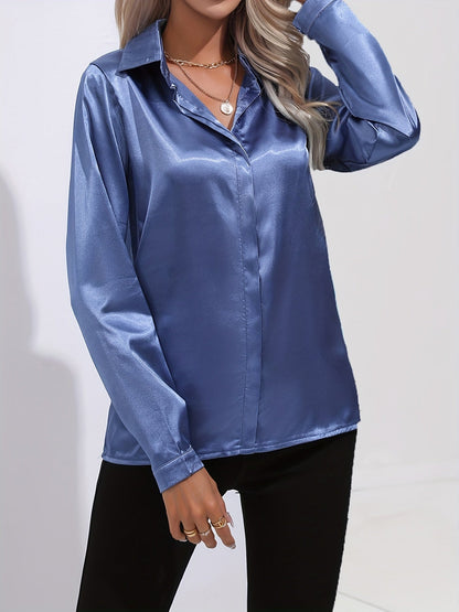 Damen Satinhemd Elegantes Langarmoberteil