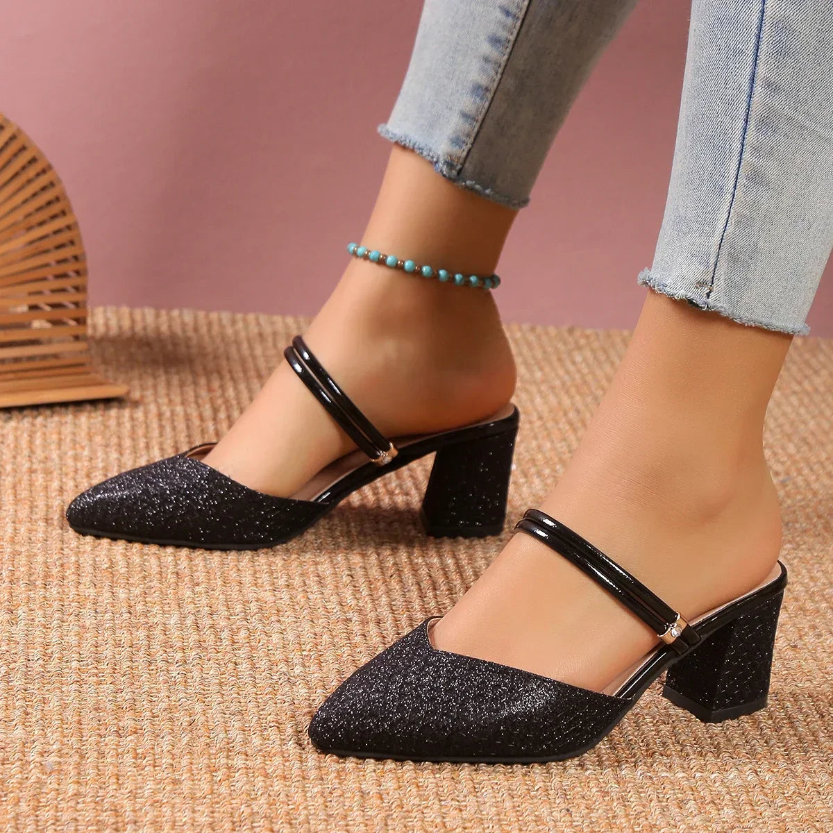 Damen Stilettos Pumps Glitter Gold
