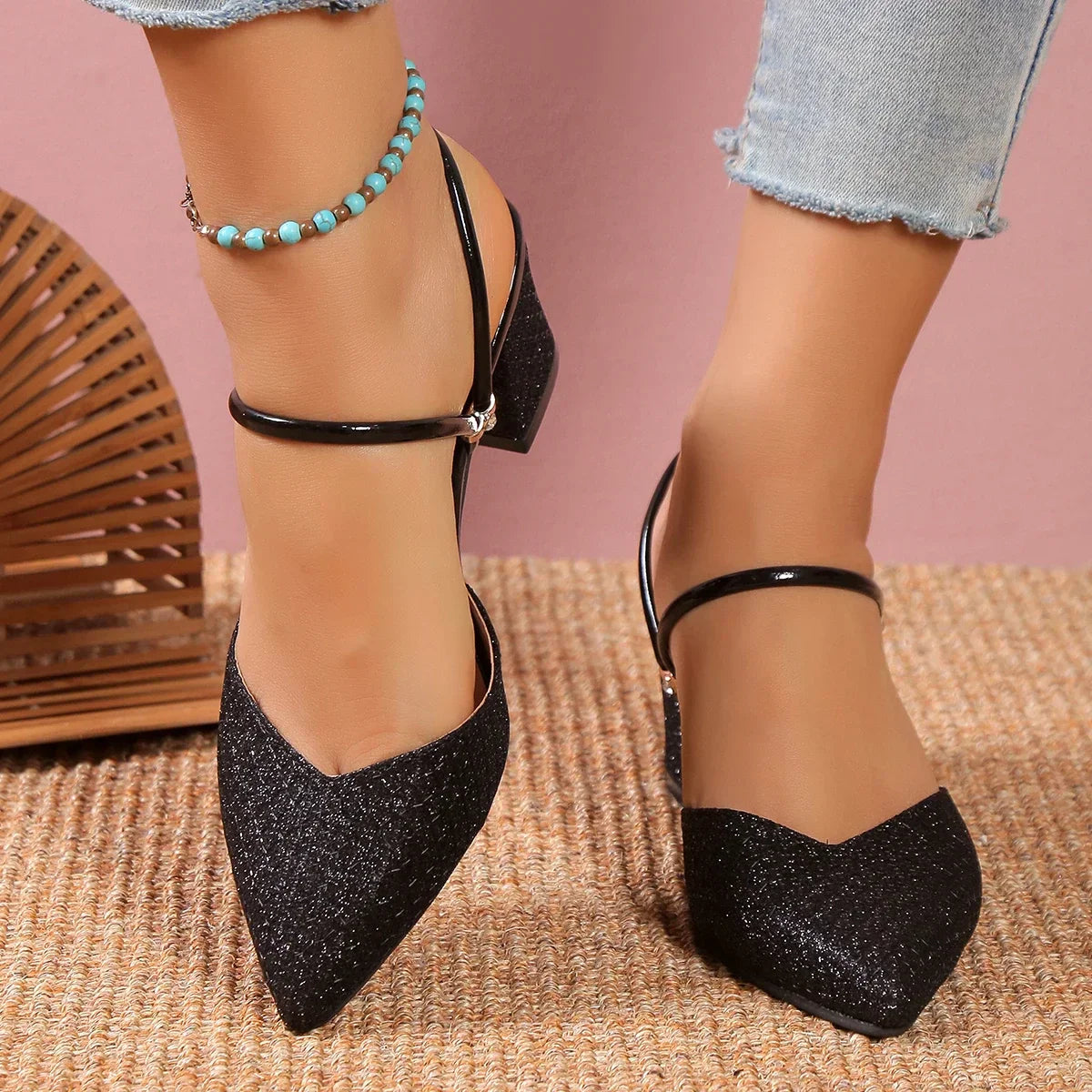 Damen Stilettos Pumps Glitter Gold