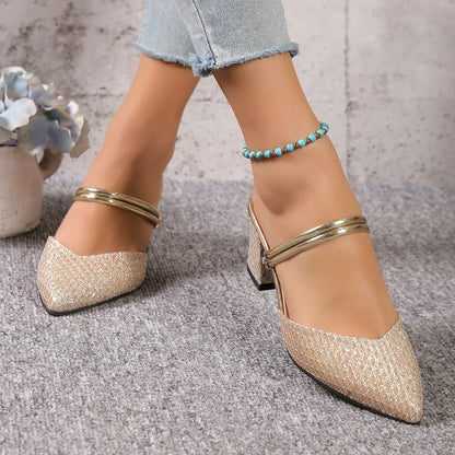 Damen Stilettos Pumps Glitter Gold