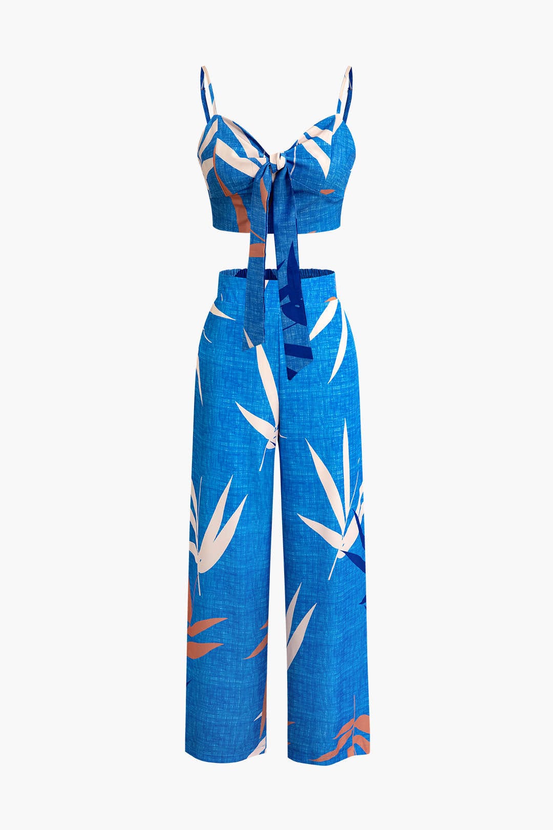 Damen Zweiteiler Baumwolle Knoten-Oberteil Bambus-Print-Hose