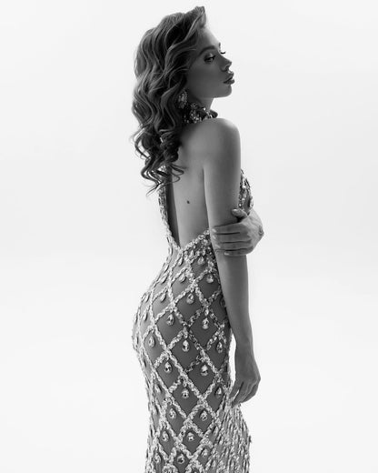Crystal Veil Mesh Abendkleid Transparent Elegant
