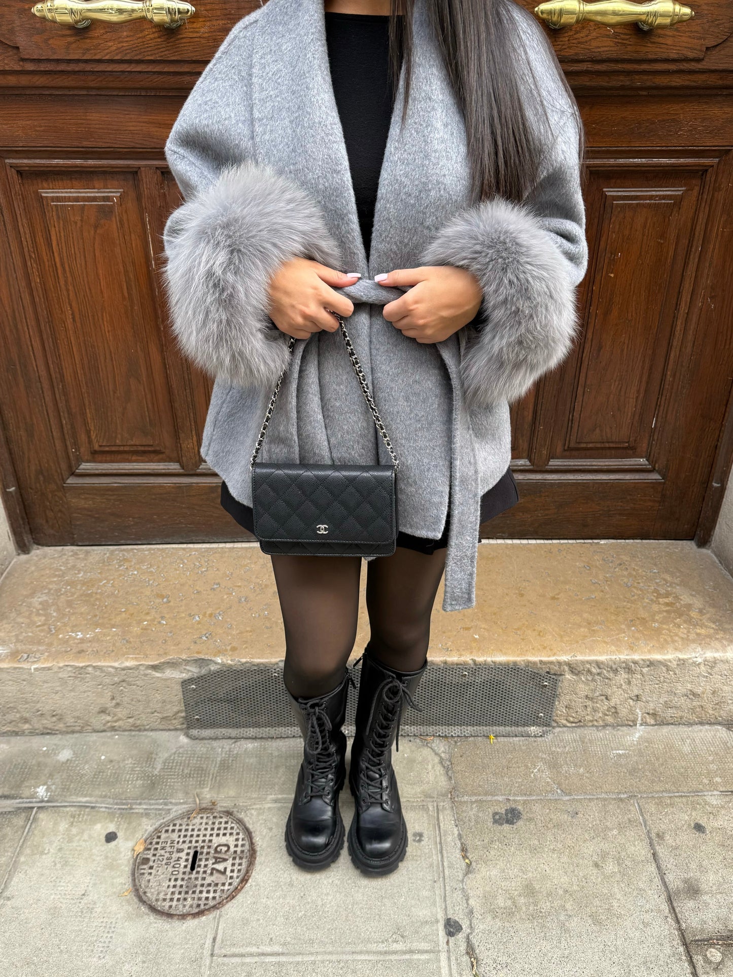 Damen Mantel Faux-Fur Luxe Damencoat Mit Gürtel