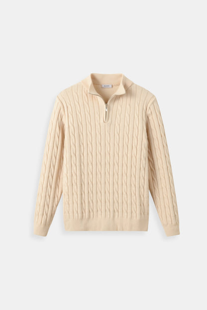 Damen Strickpullover Zopfmuster Reißverschluss