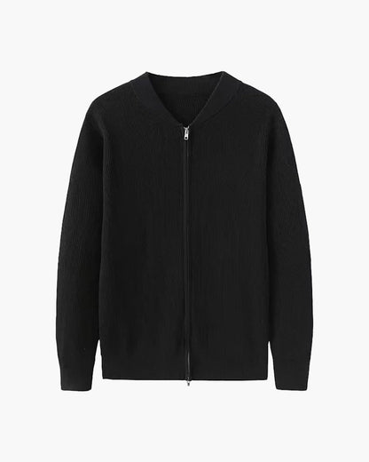 Herren Strickjacke Rippstrick Stehkragen Reißverschluss