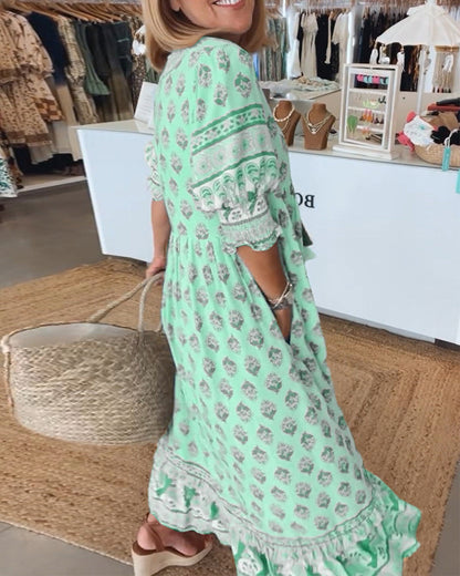 Damen Sommerkleid V-Ausschnitt Bedruckt Midi