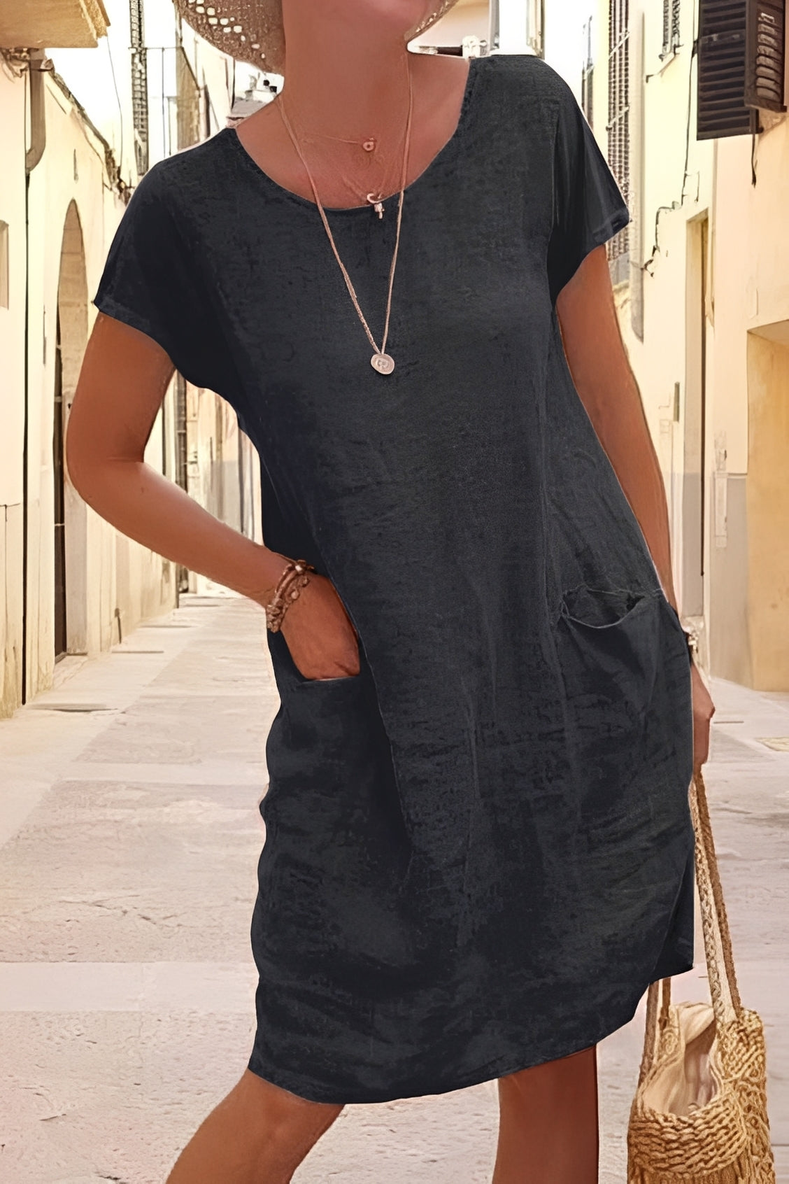 Damen Sommerkleid Leichtes Lockeres Kurzarmkleid