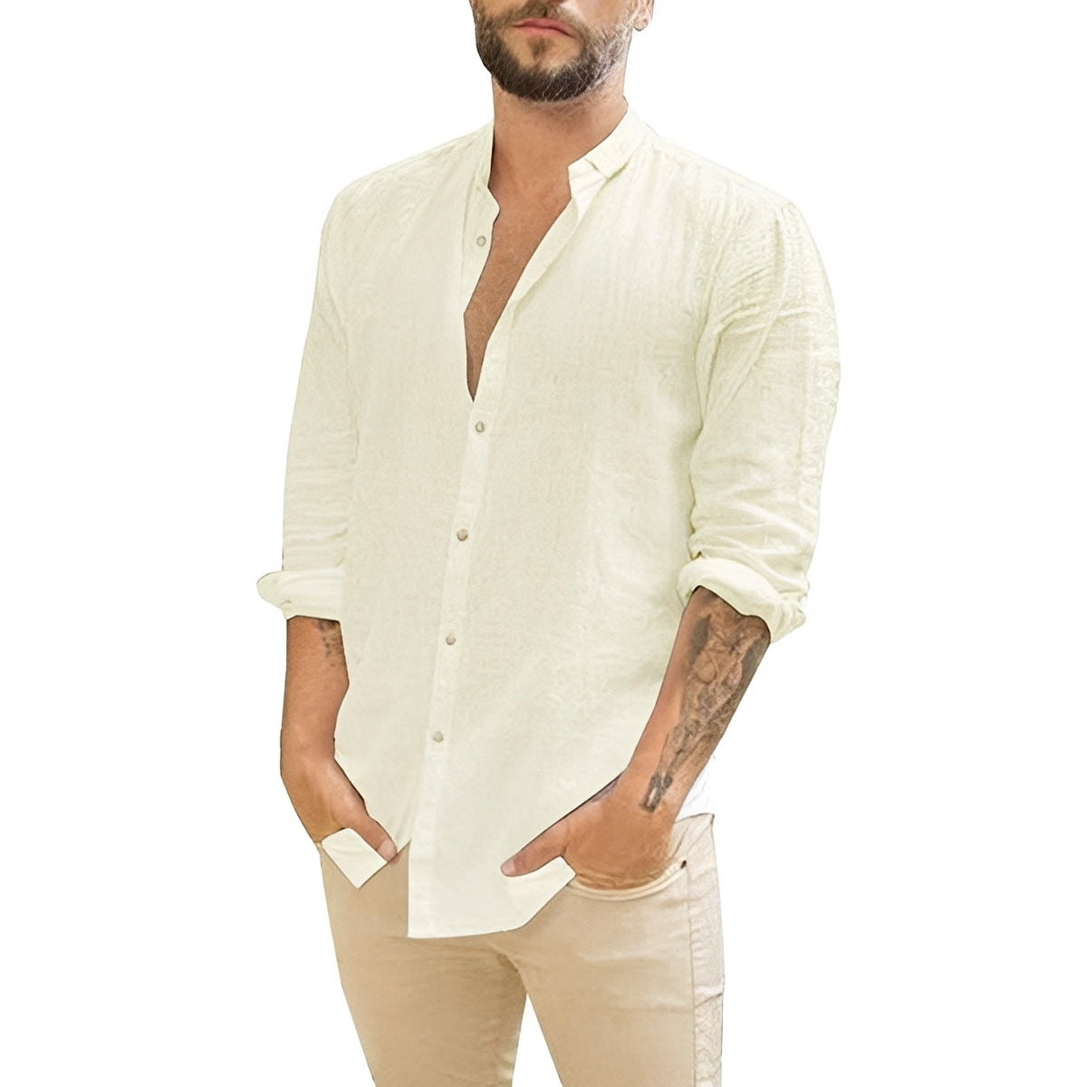 Herrenhemd Slim Fit Knopfleiste Weiß - Norvielle