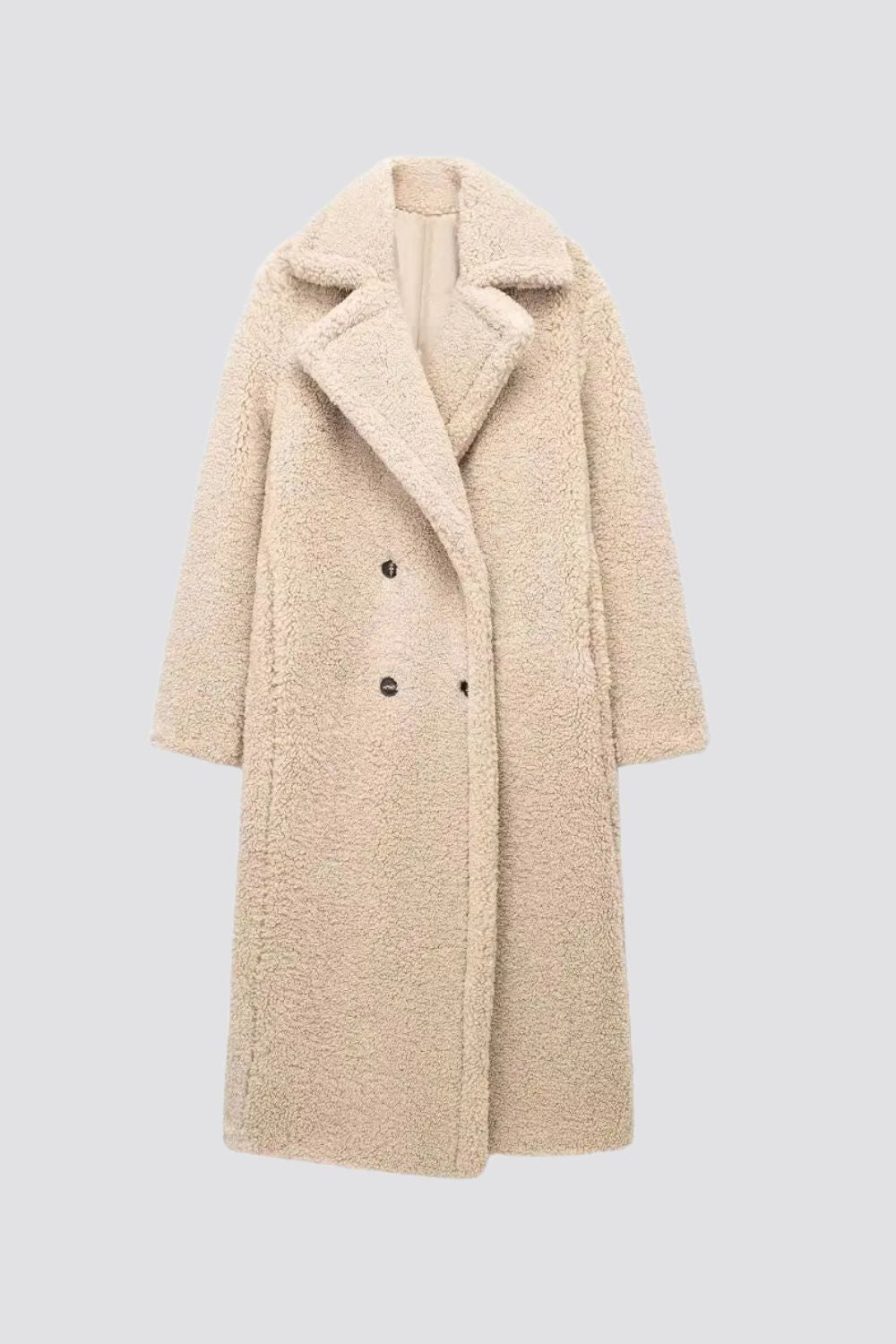 Luxe Teddy Mantel beige, Freisteller hinten

