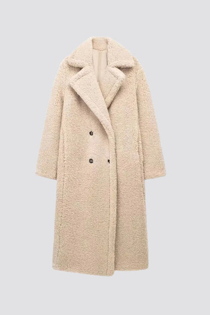 Luxe Teddy Mantel beige, Freisteller hinten
