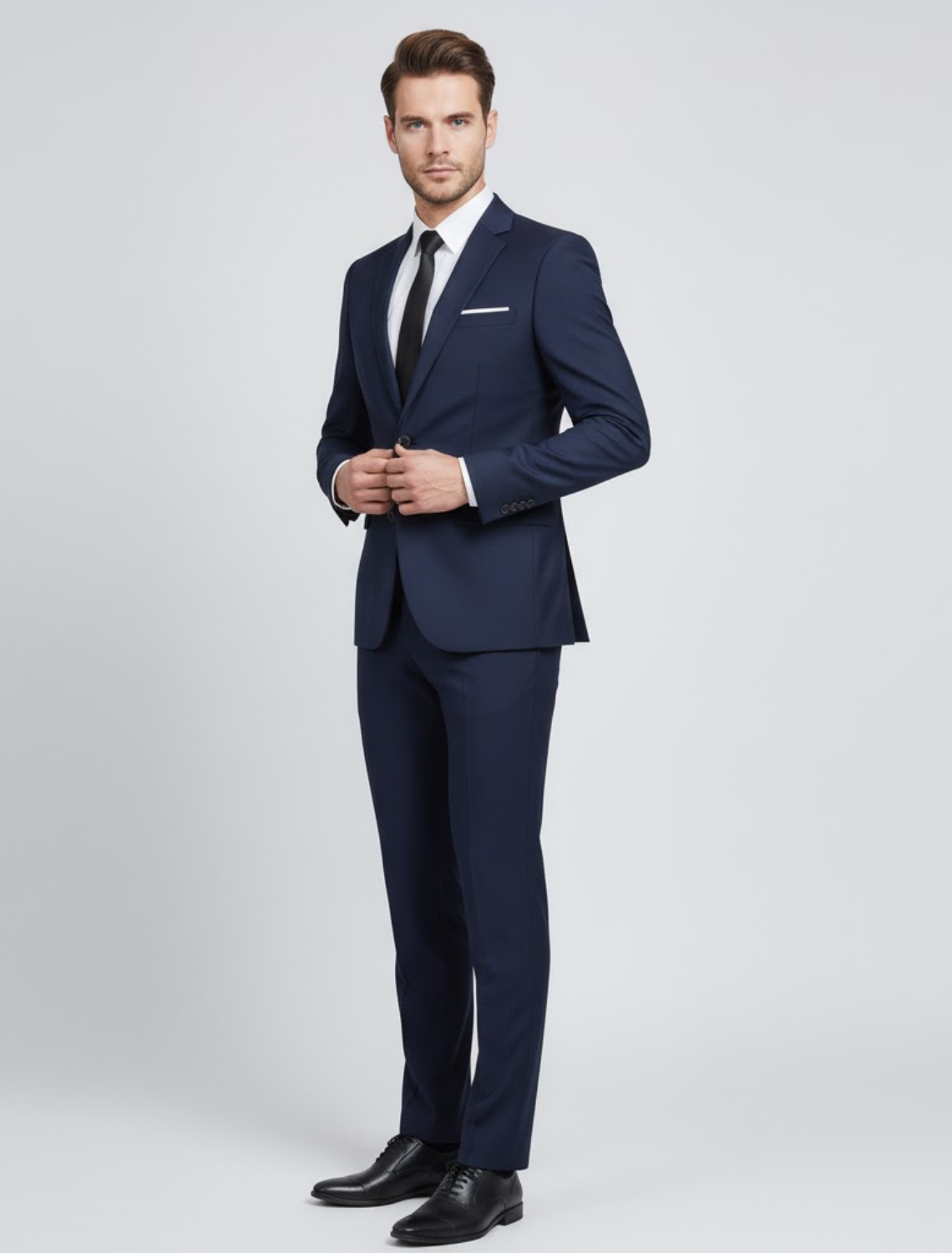 Herren Anzug Set Zweiteilig Slim Modern Schwarz - Norvielle