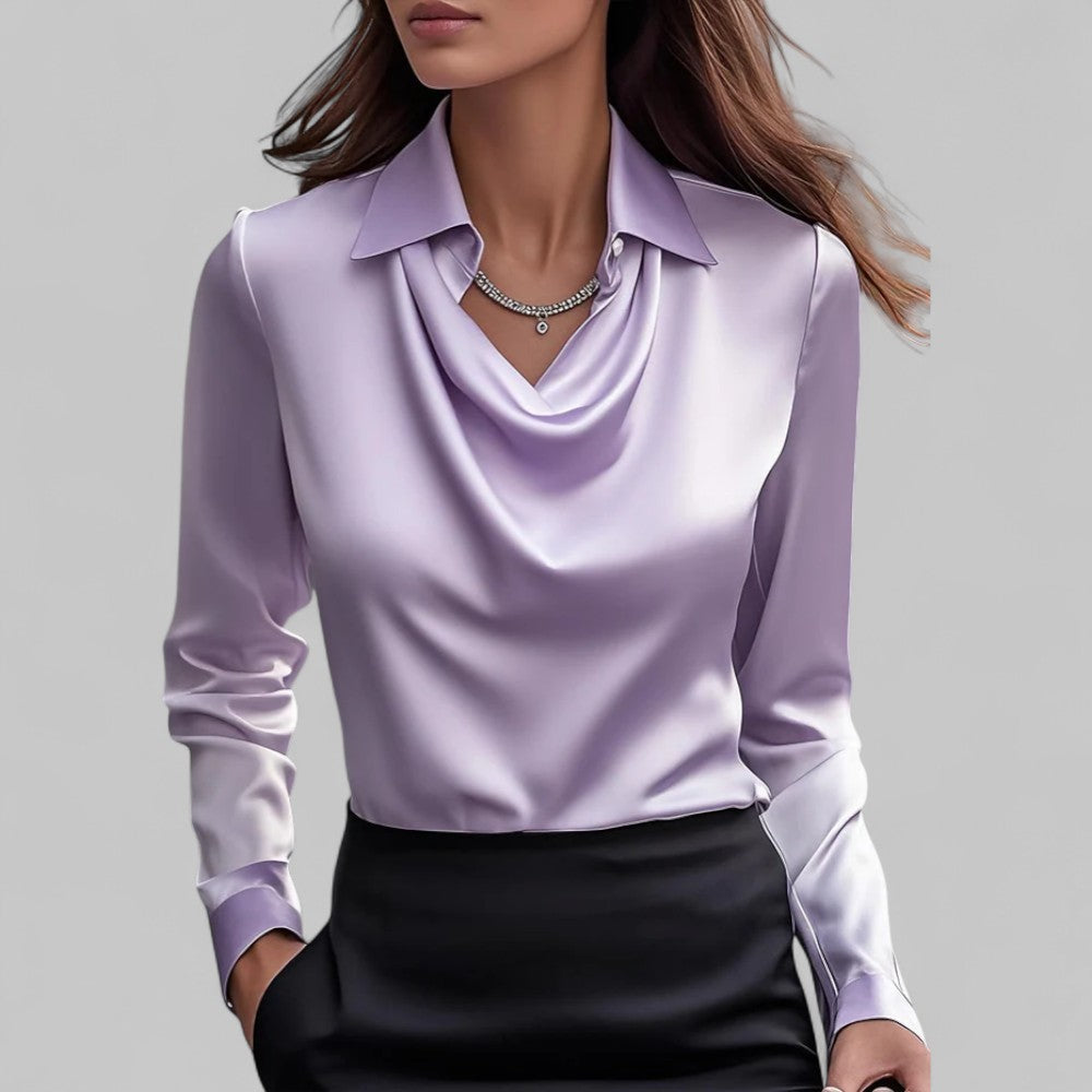Damenbluse Satin Wasserfallausschnitt Elegant