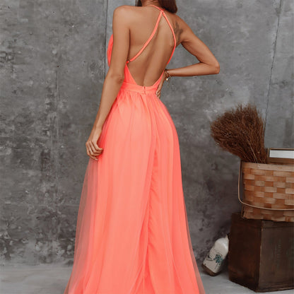 Damen Abendkleid Lang V-Ausschnitt Elegantes