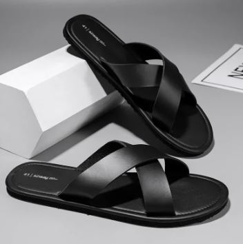 Männer Sandalen Flach Schwarz Modell Cross - Norvielle