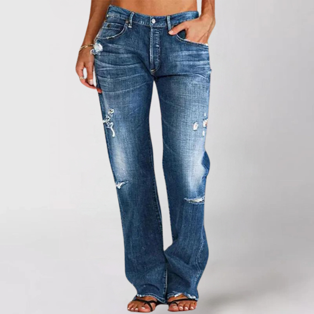 Damen High-Waist Straight Jeans Destroyed