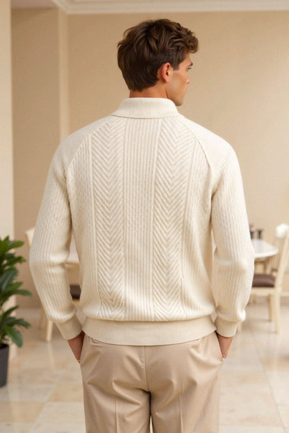 Klassischer Strickpullover Damen Polo Kragen Zopfmuster