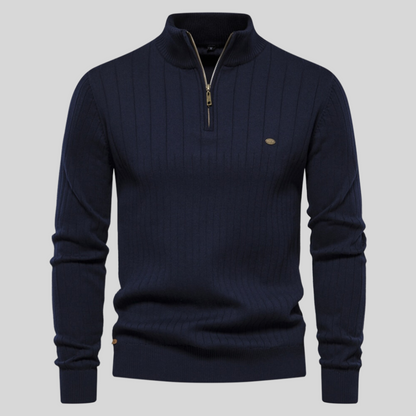 Herren Pullover Langarm Viertelzip Modern Grün