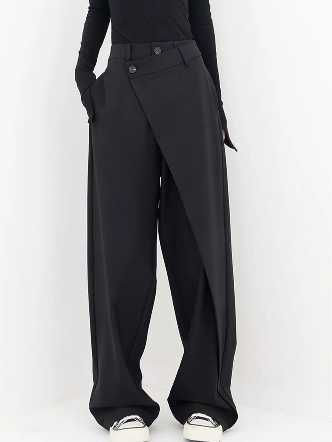Damen Asymmetrische Hose Elegant Schwarz - Norvielle