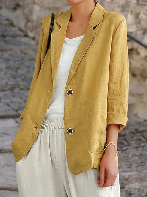 Damen Leinenjacke Leicht Sommerbeige
