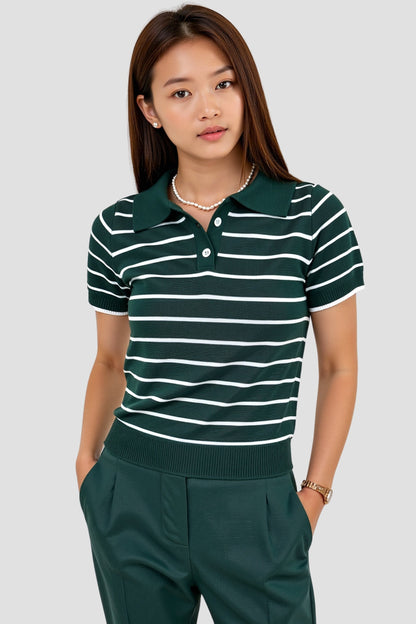 Herren Polo-Shirt Streifen Dunkelgrün - Norvielle