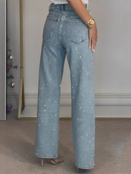 Damen Hochwertige Glitzerjeans Hohe Taille Glitzer Effekt