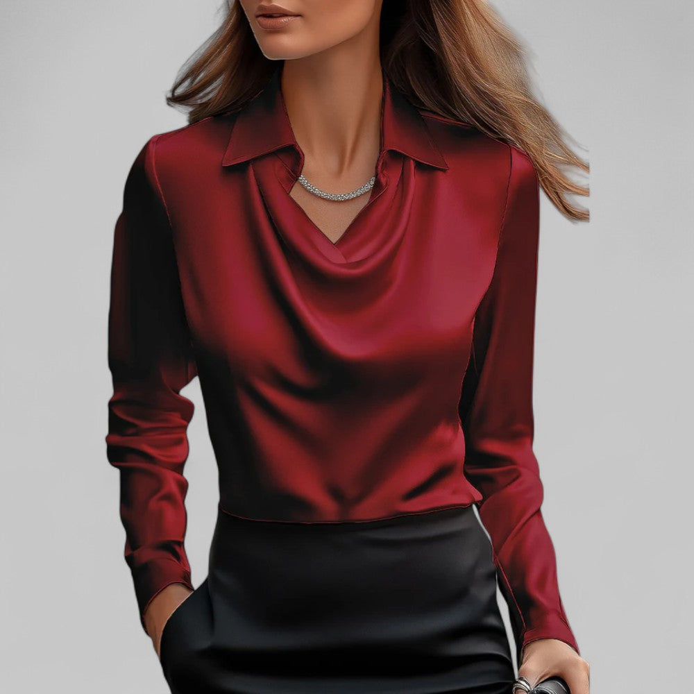 Damenbluse Satin Wasserfallausschnitt Elegant